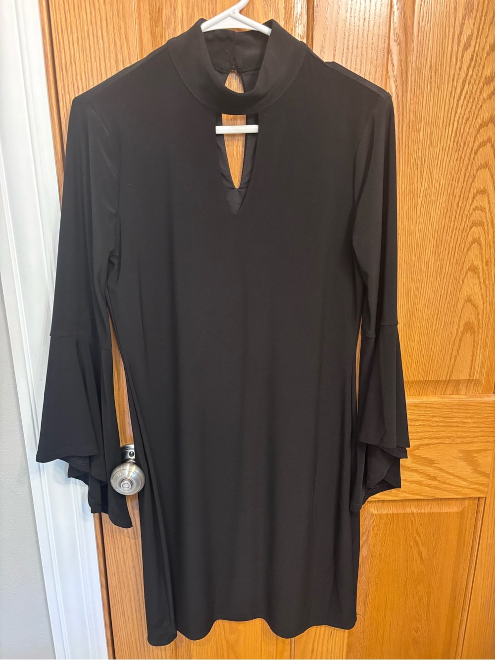 White House Black Market Black Bell-Sleeve Keyhole Mini Dress